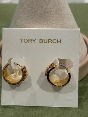 Tory Burch Gold Multi Color Enamel Hoop Earrings